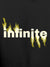 Close up of 'Infinite' design on Men's Dark Grey Hoodie Sweatshirt, highlighting intricate details and vibrant print.