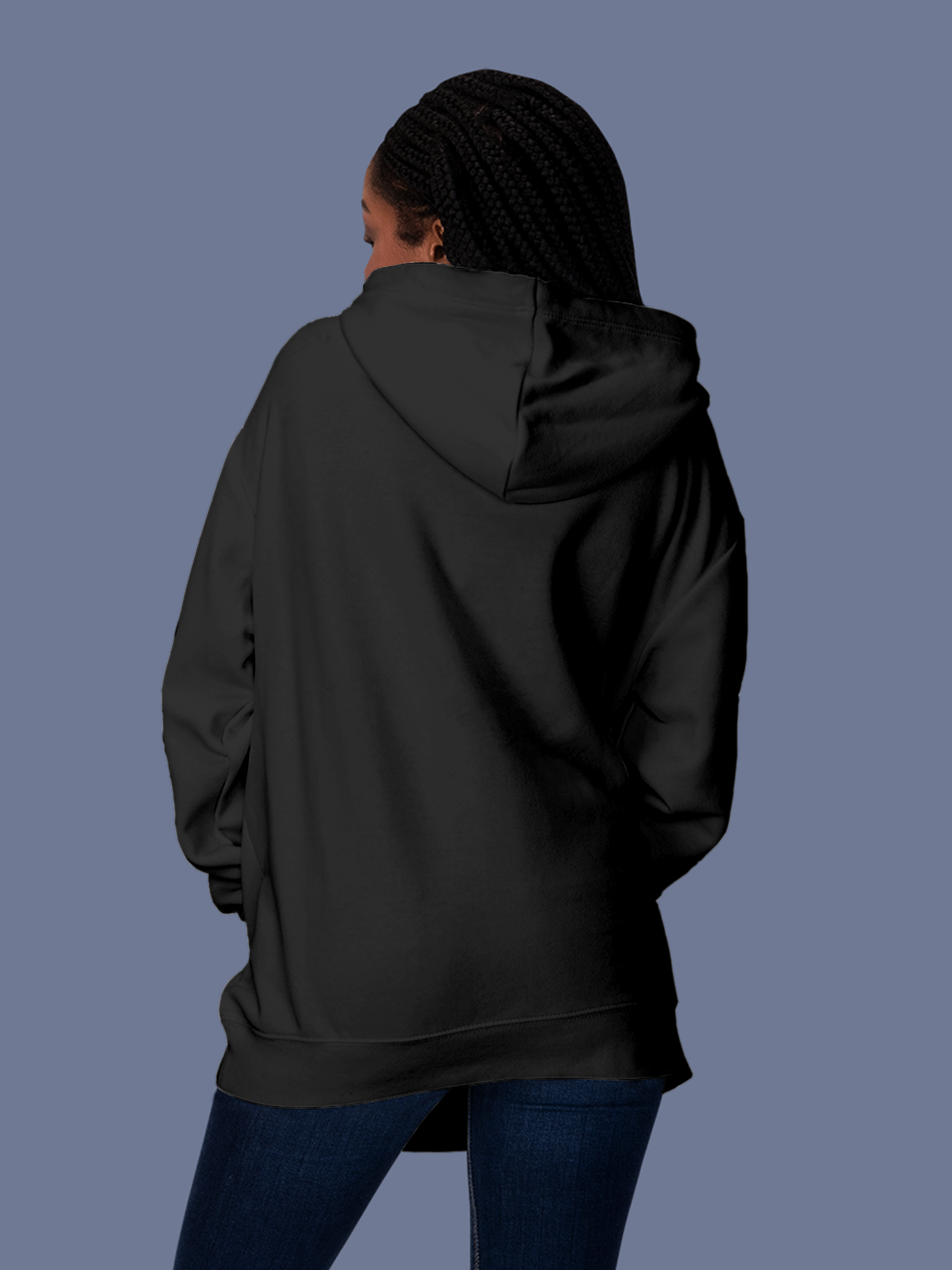 Back view of Fighterhero Women's Charcoal Grey Hoodie Sweatshirt, highlighting the modern look and clean finish