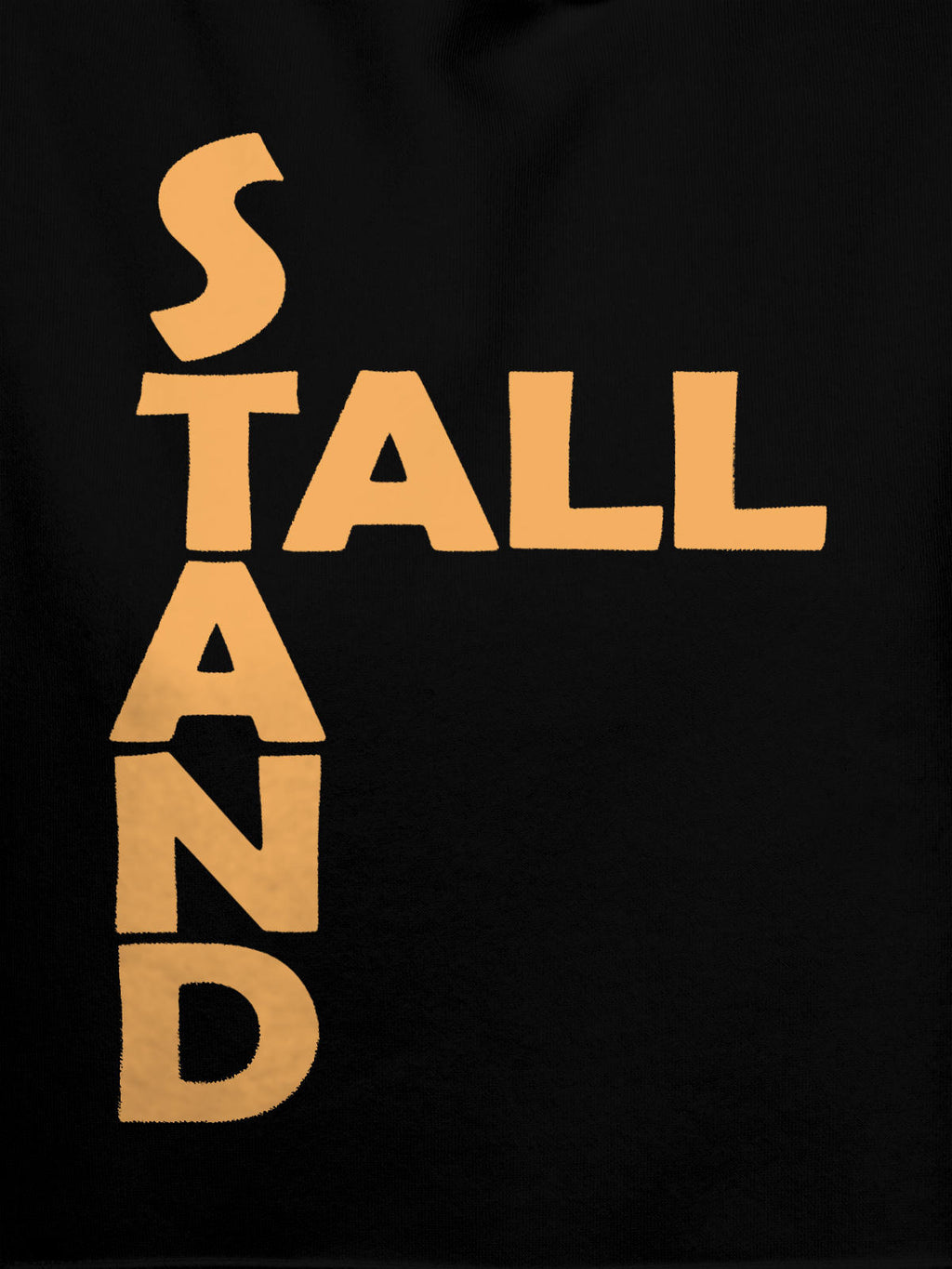 Close up of 'Stand Tall' design on Men's Black Hoodie Sweatshirt, highlighting intricate details and vibrant print.