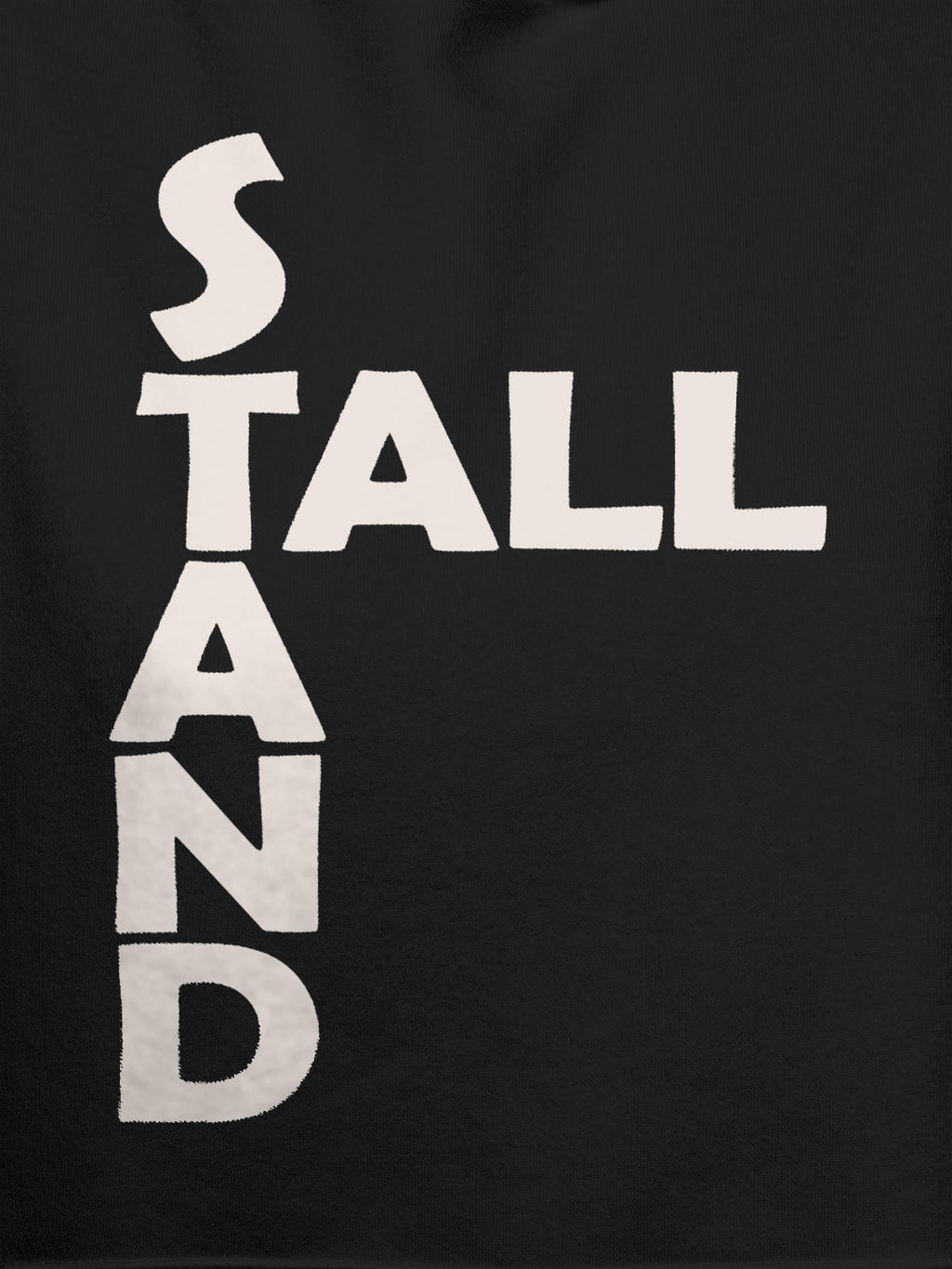 Close up of 'Stand Tall' design on Men's Dark Grey Hoodie Sweatshirt, highlighting intricate details and vibrant print.