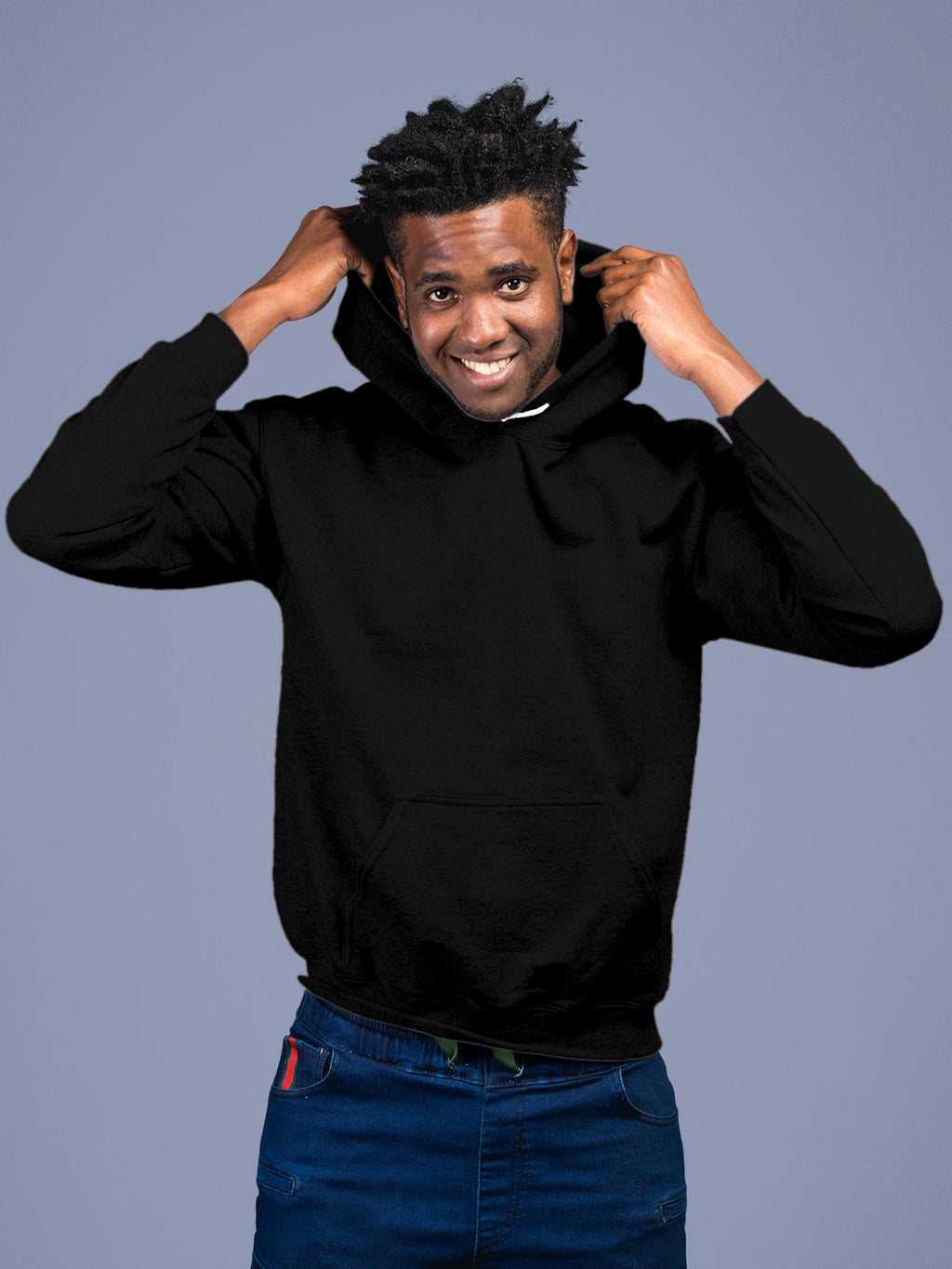 Front view of Fighterhero Men's Black Hoodie Sweatshirt, highlighting the modern look and clean finish