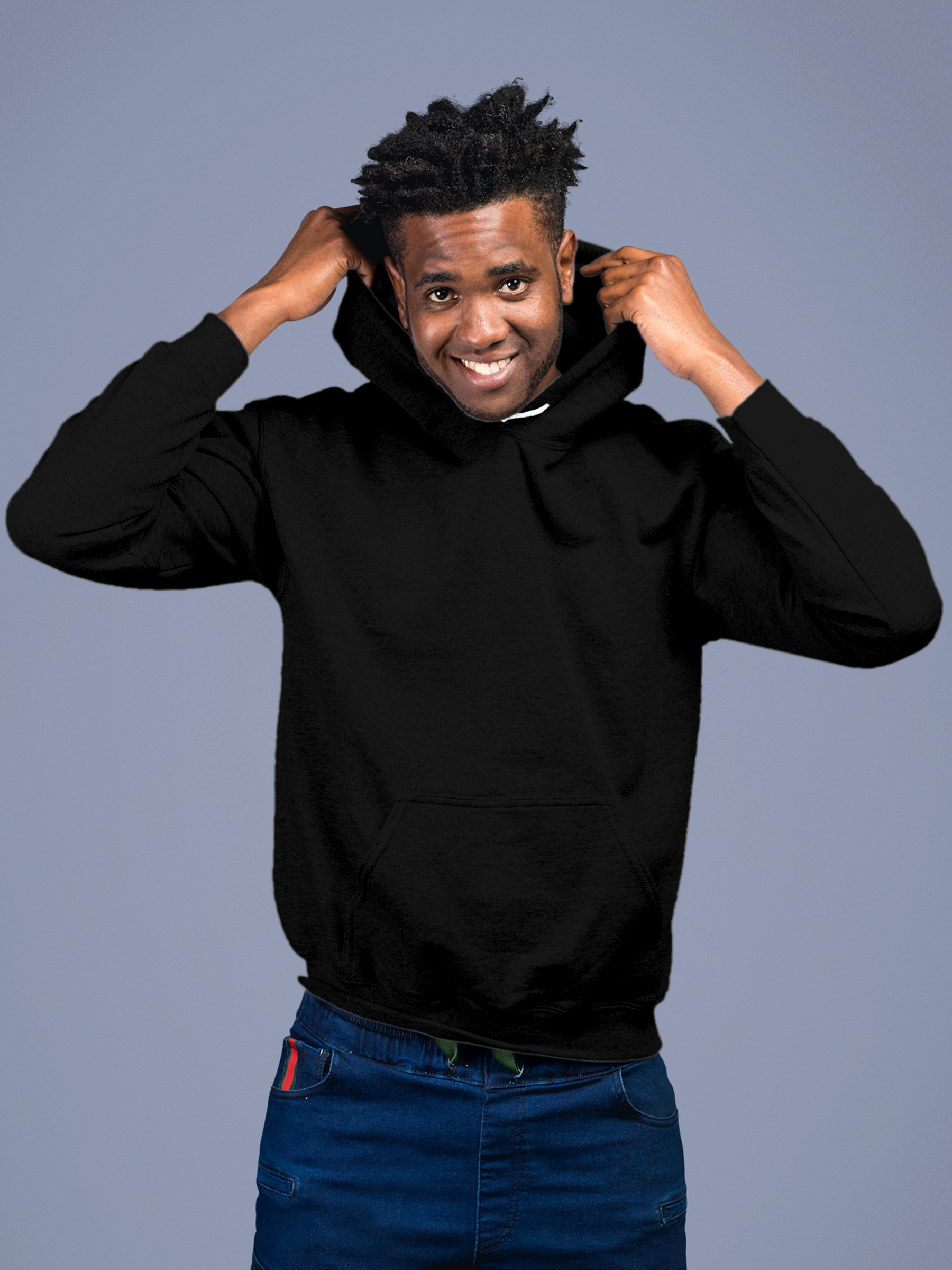 Front view of Fighterhero Men's Black Hoodie Sweatshirt, highlighting the modern look and clean finish