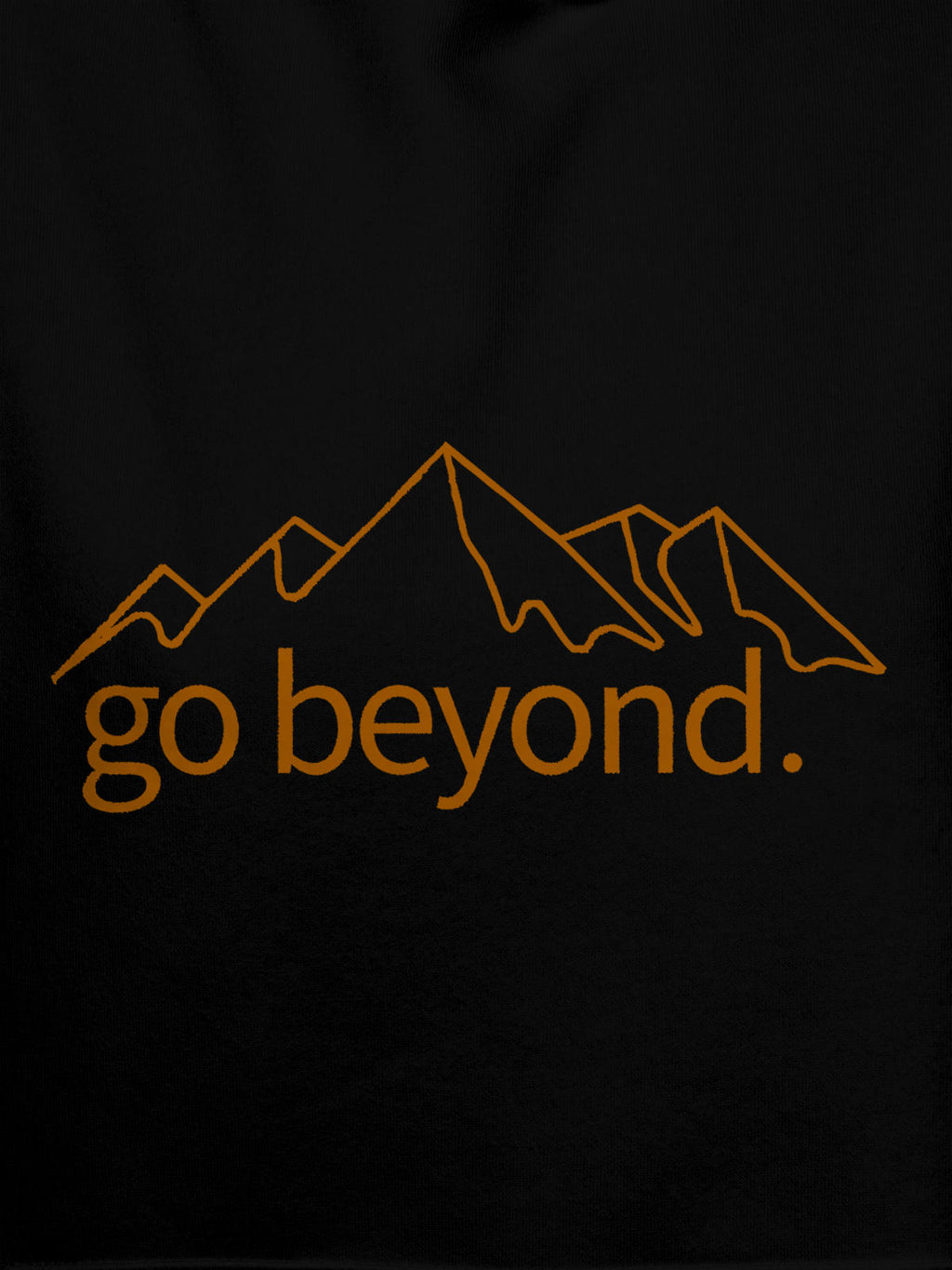 Close up of 'Go Beyond' design on Men's Black Hoodie Sweatshirt, highlighting intricate details and vibrant print.