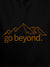 Close up of 'Go Beyond' design on Men's Black Hoodie Sweatshirt, highlighting intricate details and vibrant print.