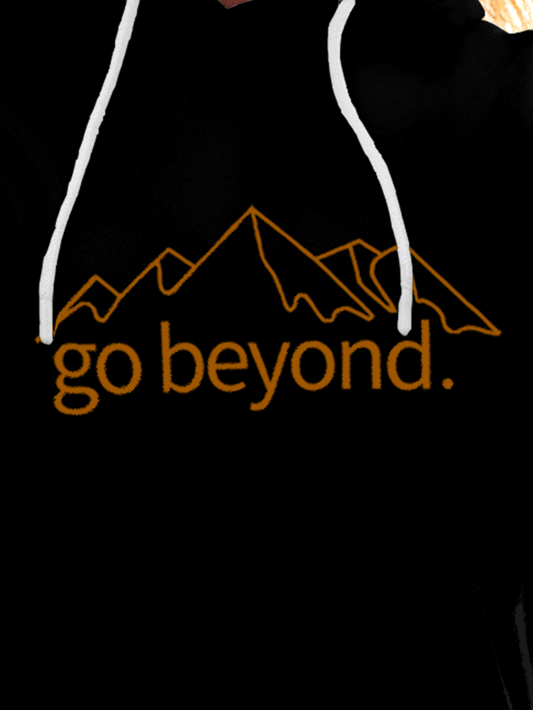 Close up of 'Go Beyond' design on Women's Black Hoodie Sweatshirt, highlighting intricate details and vibrant print.