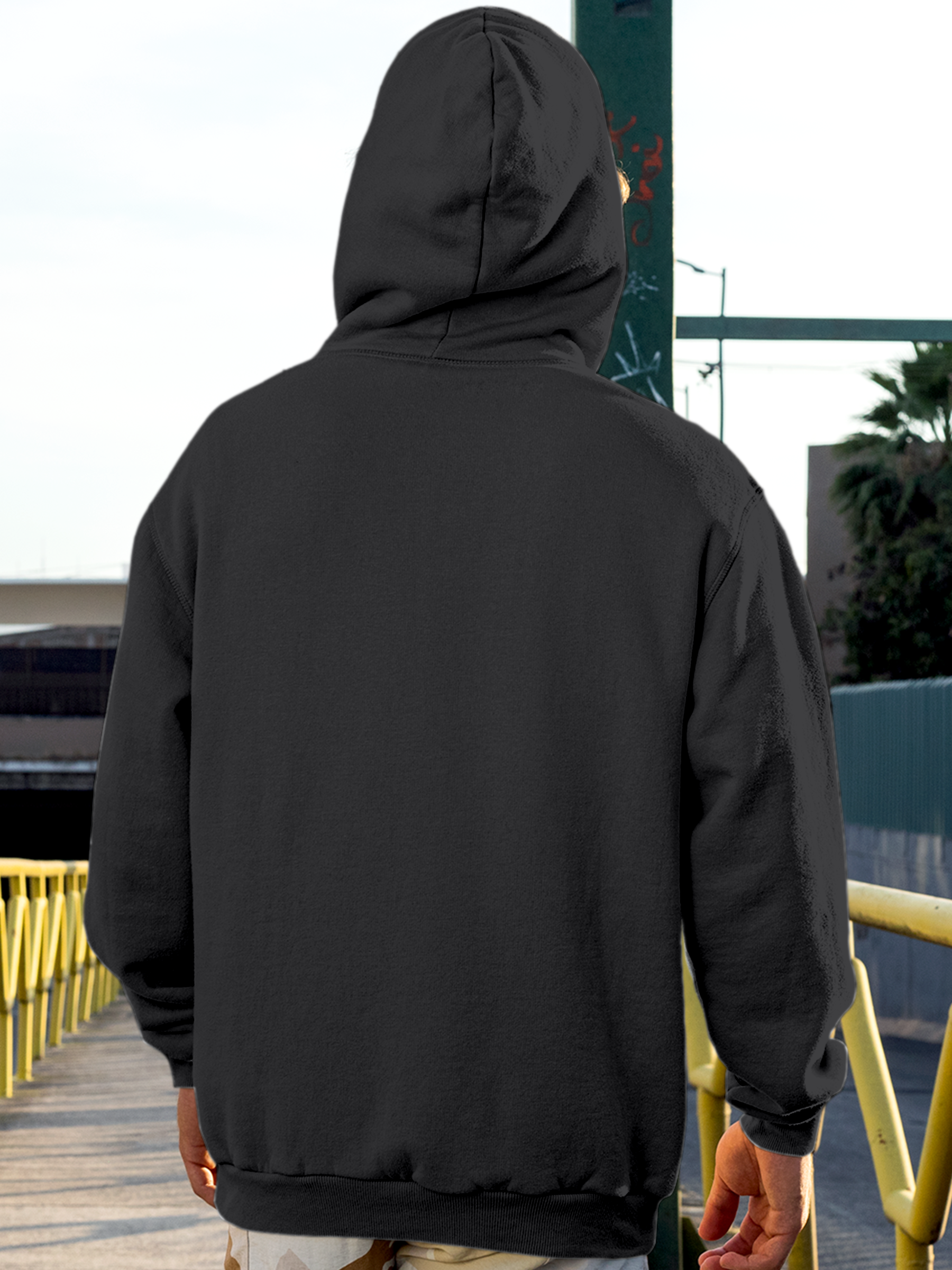 Back view of Fighterhero Men's Charcoal Grey Hoodie Sweatshirt, highlighting the modern look and clean finish