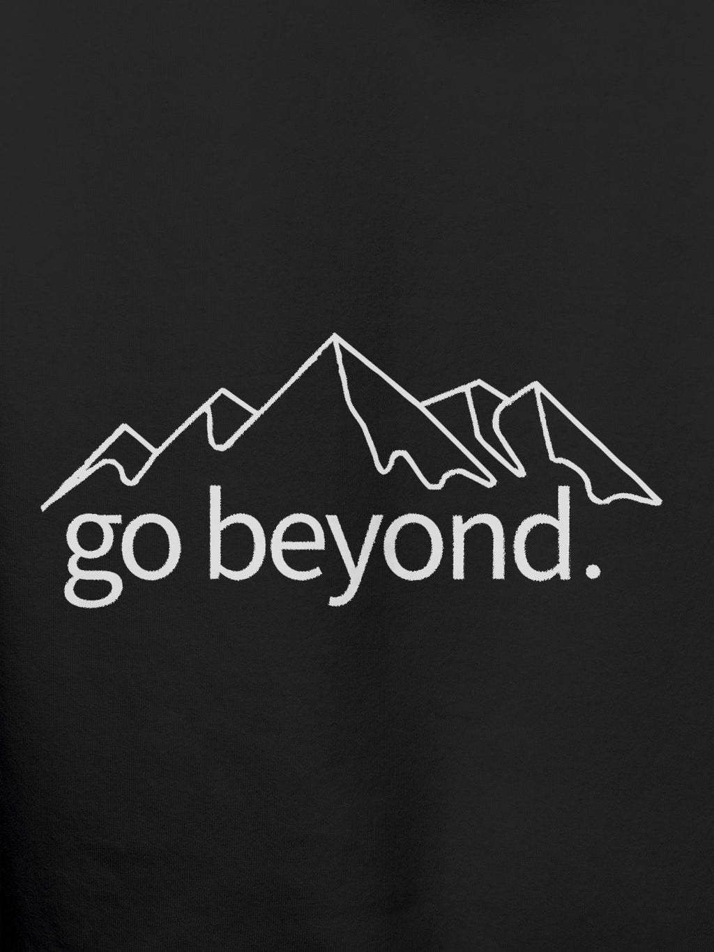 Close up of 'Go Beyond' design on Women's Dark Grey Hoodie Sweatshirt, highlighting intricate details and vibrant print.
