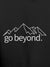 Close up of 'Go Beyond' design on Women's Dark Grey Hoodie Sweatshirt, highlighting intricate details and vibrant print.