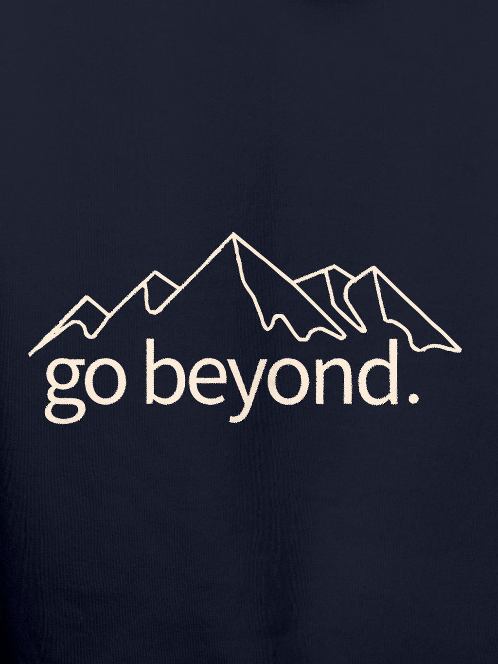 Close up of 'Go Beyond' design on Women's Navy Blue Hoodie Sweatshirt, highlighting intricate details and vibrant print.