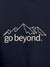 Close up of 'Go Beyond' design on Women's Navy Blue Hoodie Sweatshirt, highlighting intricate details and vibrant print.