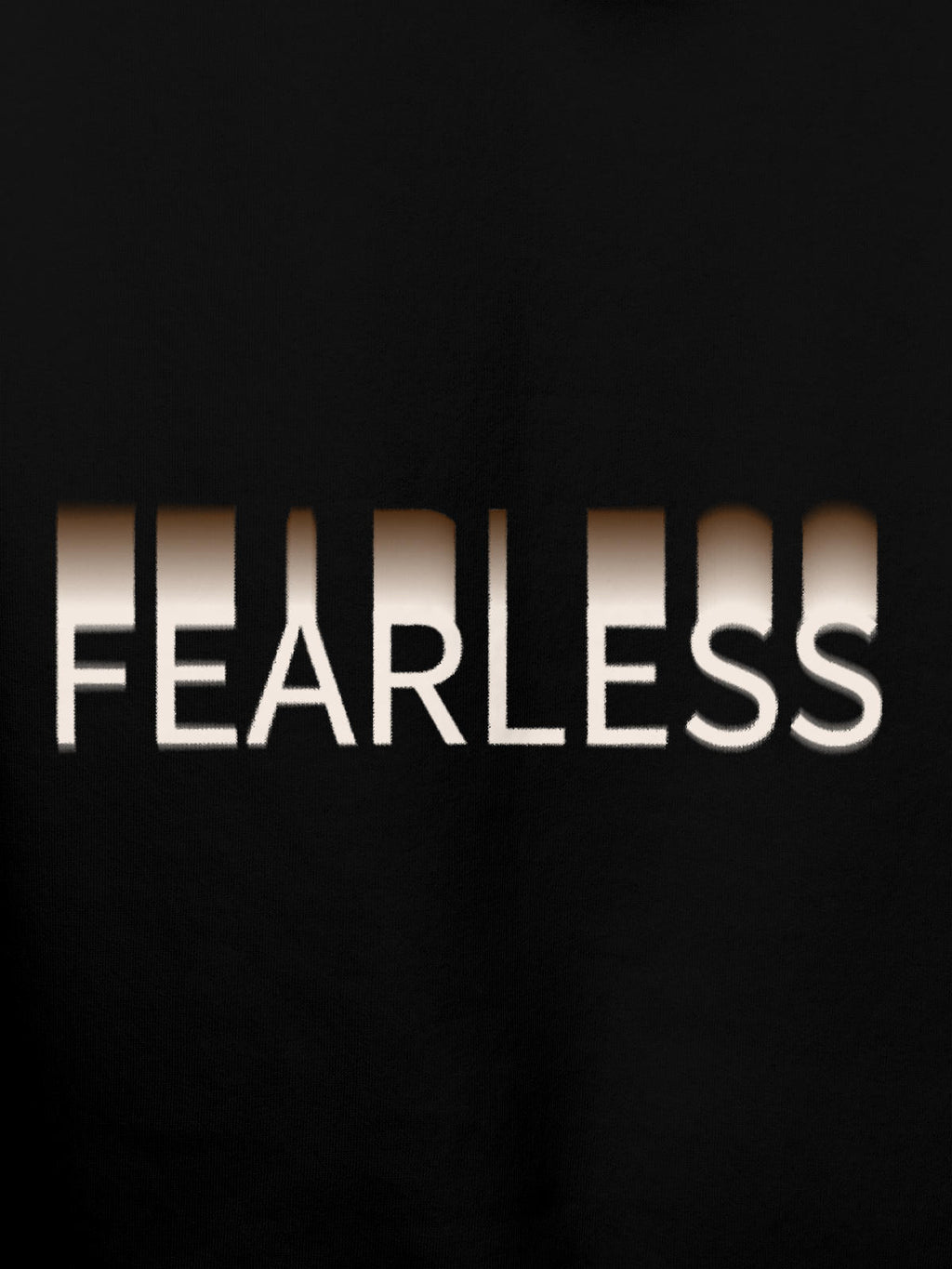 Close up of 'Fearless' design on Men's Black Hoodie Sweatshirt, highlighting intricate details and vibrant print.