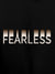Close up of 'Fearless' design on Men's Black Hoodie Sweatshirt, highlighting intricate details and vibrant print.