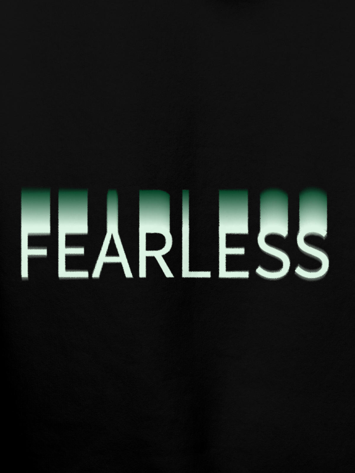 Close up of 'Fearless' design on Men's Black Hoodie Sweatshirt, highlighting intricate details and vibrant print.