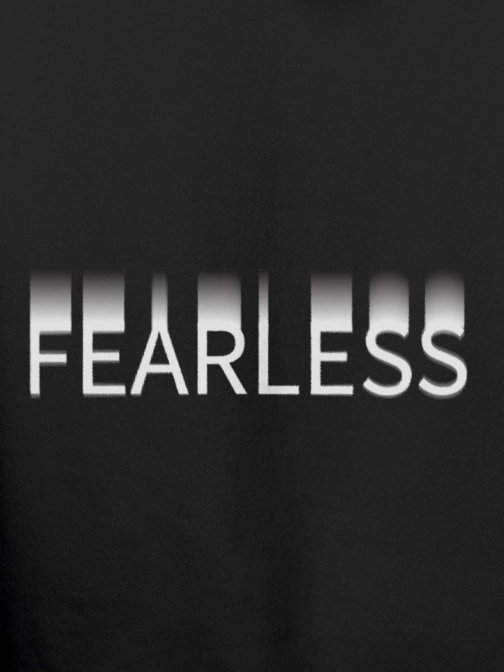 Close up of 'Fearless' design on Men's Dark Grey Hoodie Sweatshirt, highlighting intricate details and vibrant print.
