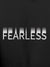 Close up of 'Fearless' design on Men's Dark Grey Hoodie Sweatshirt, highlighting intricate details and vibrant print.