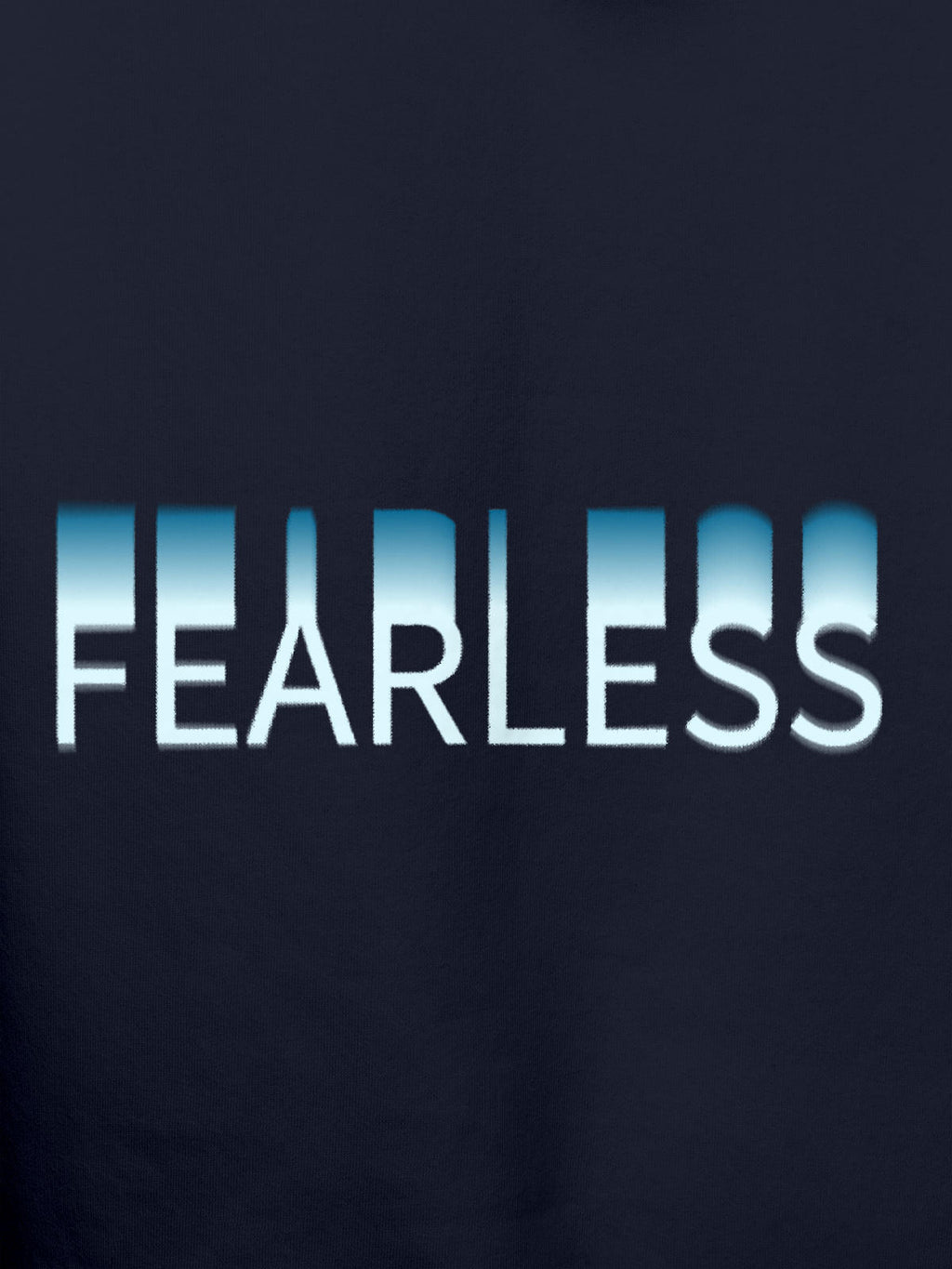 Close up of 'Fearless' design on Men's Navy Blue Hoodie Sweatshirt, highlighting intricate details and vibrant print.