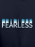 Close up of 'Fearless' design on Men's Navy Blue Hoodie Sweatshirt, highlighting intricate details and vibrant print.