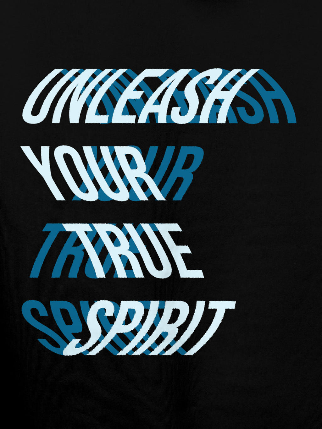 Close up of 'Unleash Your True Spirit' design on Women's Black Hoodie Sweatshirt, highlighting intricate details and vibrant print.