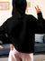 Back view of Fighterhero Women's Black Hoodie Sweatshirt, highlighting the modern look and clean finish