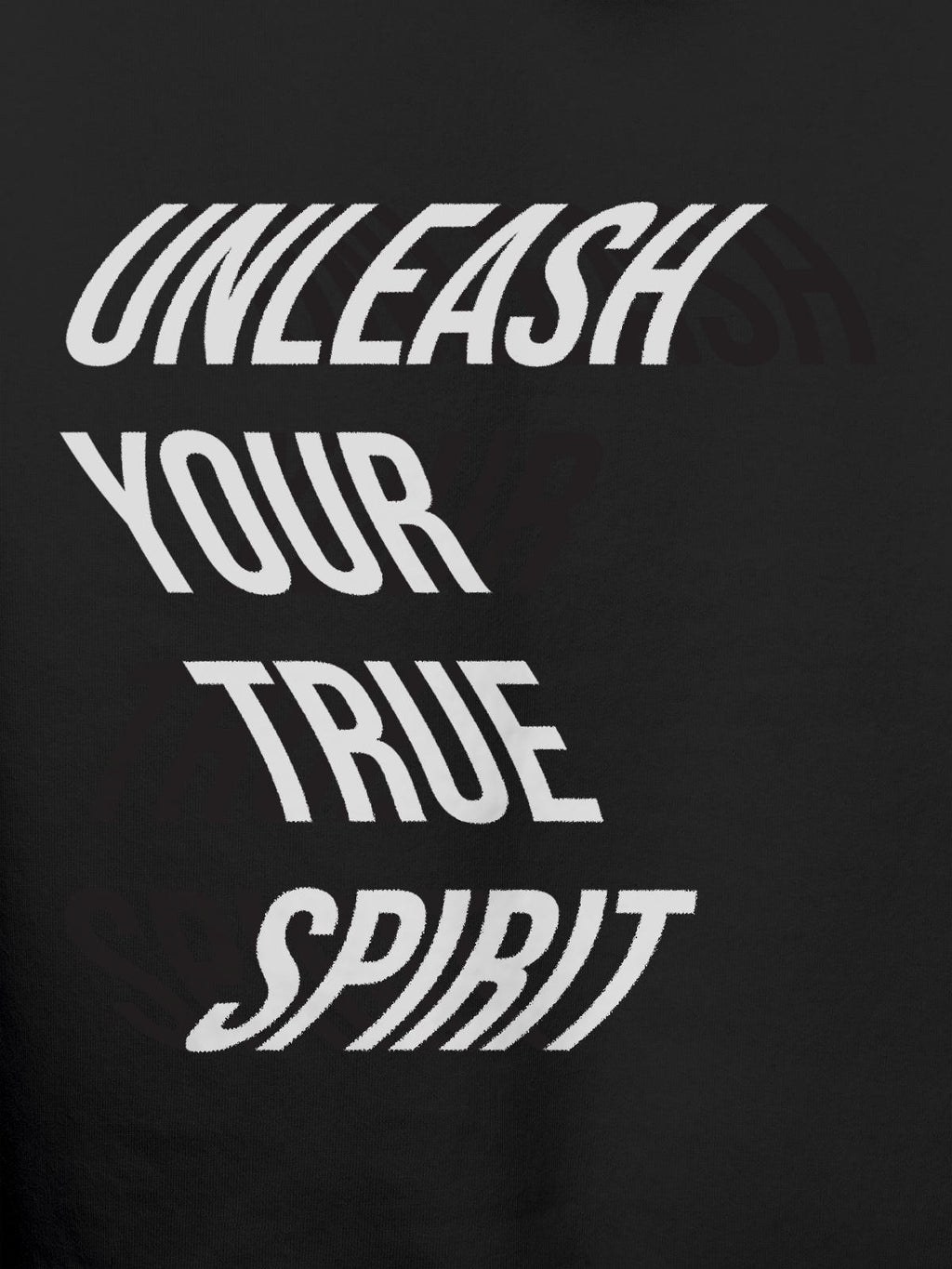 Close up of 'Unleash Your True Spirit' design on Women's Dark Grey Hoodie Sweatshirt, highlighting intricate details and vibrant print.