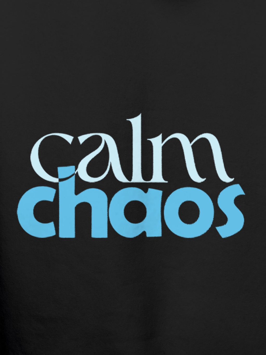 Close up of 'Calm Chaos' design on Men's Dark Grey Hoodie Sweatshirt, highlighting intricate details and vibrant print.