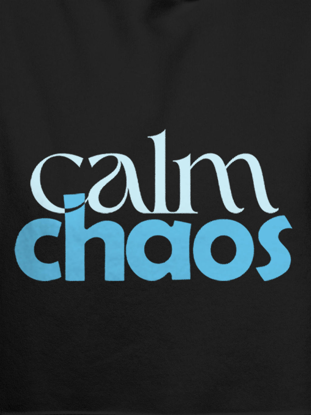 Close up of 'Calm Chaos' design on Women's Dark Grey Hoodie Sweatshirt, highlighting intricate details and vibrant print.