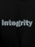 Close up of 'Integrity' design on Men's Black Hoodie Sweatshirt, highlighting intricate details and vibrant print.