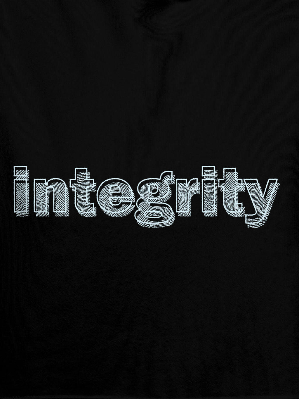 Close up of 'Integrity' design on Women's Black Hoodie Sweatshirt, highlighting intricate details and vibrant print.