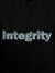 Close up of 'Integrity' design on Women's Black Hoodie Sweatshirt, highlighting intricate details and vibrant print.