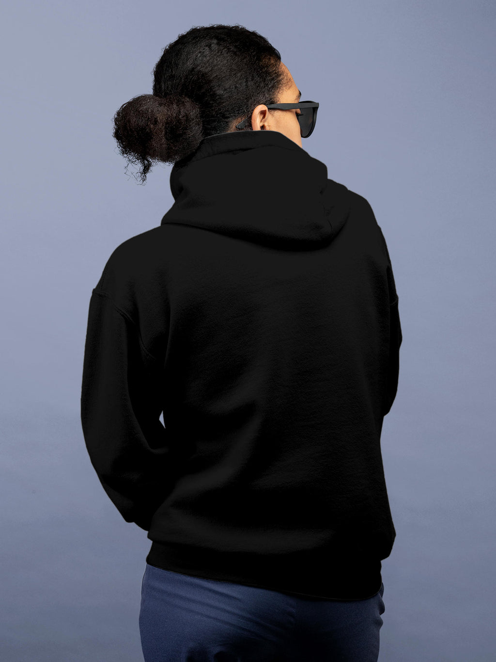 Back view of Fighterhero Women's Black Hoodie Sweatshirt, highlighting the modern look and clean finish