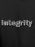 Close up of 'Integrity' design on Men's Dark Grey Hoodie Sweatshirt, highlighting intricate details and vibrant print.