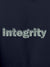 Close up of 'Integrity' design on Men's Navy Blue Hoodie Sweatshirt, highlighting intricate details and vibrant print.