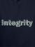 Close up of 'Integrity' design on Women's Navy Blue Hoodie Sweatshirt, highlighting intricate details and vibrant print.