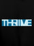 Close up of 'Thrive' design on Men's Black Hoodie Sweatshirt, highlighting intricate details and vibrant print.