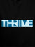 Close up of 'Thrive' design on Women's Black Hoodie Sweatshirt, highlighting intricate details and vibrant print.