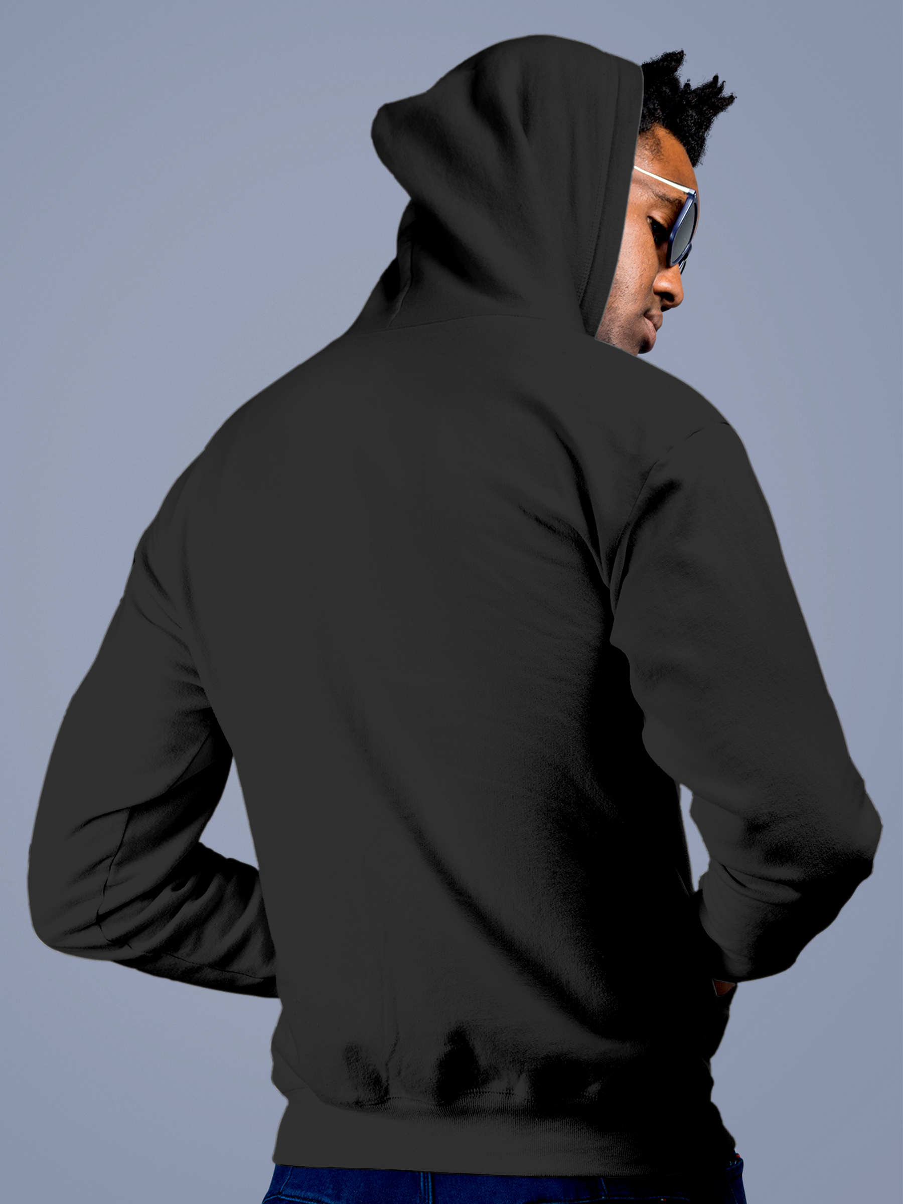 Back view of Fighterhero Men's Charcoal Grey Hoodie Sweatshirt, highlighting the modern look and clean finish