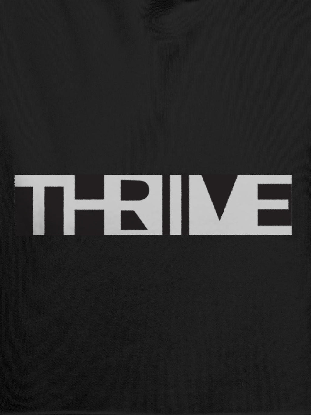 Close up of 'Thrive' design on Women's Dark Grey Hoodie Sweatshirt, highlighting intricate details and vibrant print.