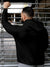 Back view of Fighterhero Men's Black Hoodie Sweatshirt, highlighting the modern look and clean finish