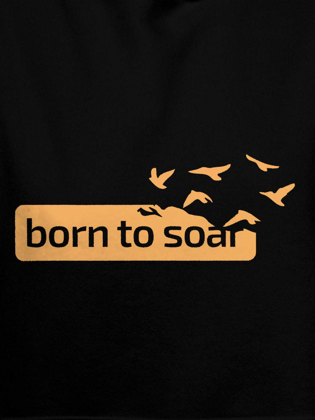 Close up of 'Born To Soar' design on Women's Black Hoodie Sweatshirt, highlighting intricate details and vibrant print.