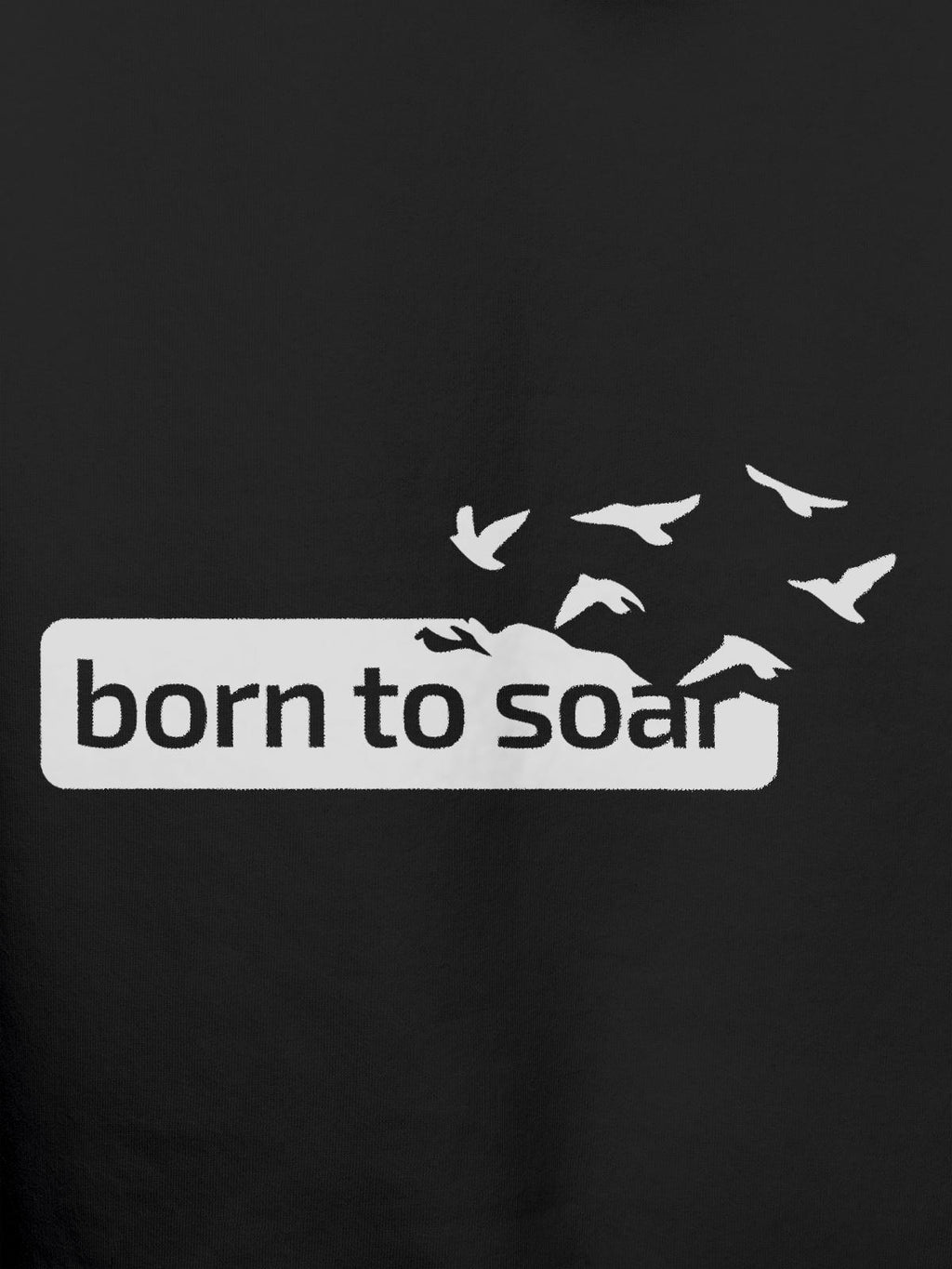 Close up of 'Born To Soar' design on Men's Dark Grey Hoodie Sweatshirt, highlighting intricate details and vibrant print.