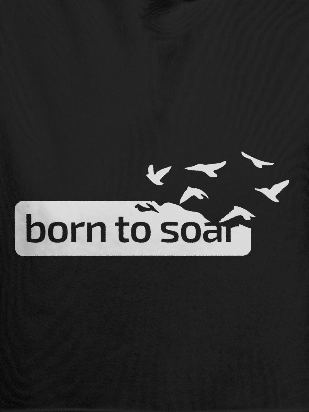 Close up of 'Born To Soar' design on Women's Dark Grey Hoodie Sweatshirt, highlighting intricate details and vibrant print.