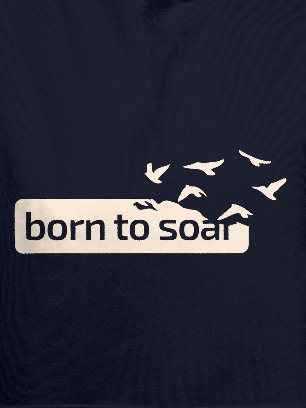 Close up of 'Born To Soar' design on Women's Navy Blue Hoodie Sweatshirt, highlighting intricate details and vibrant print.