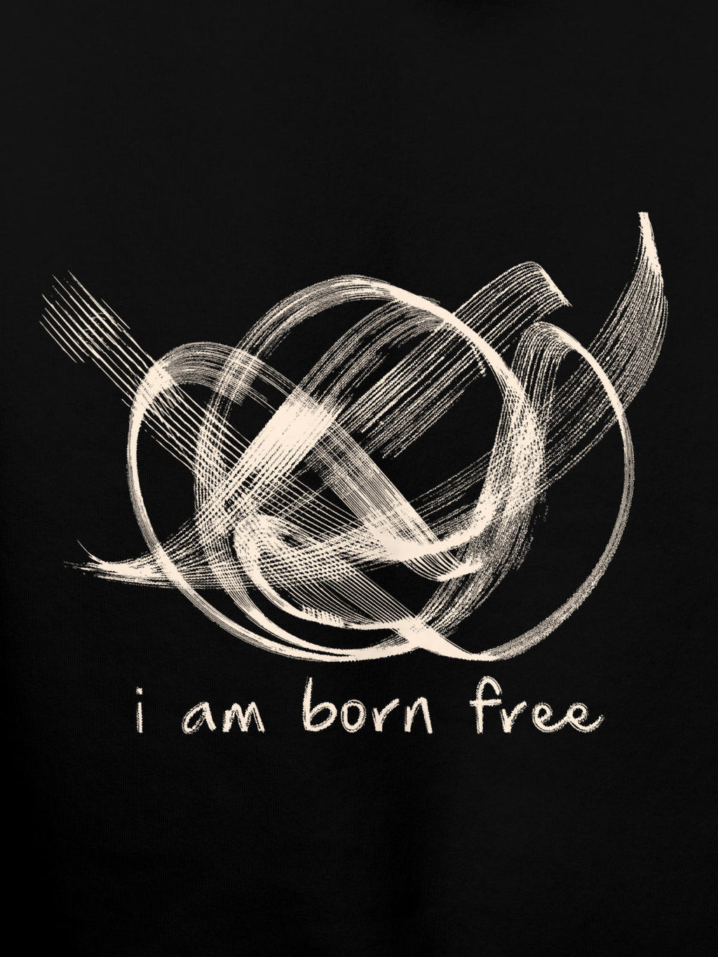 Close up of 'Born Free' design on Men's Black Hoodie Sweatshirt, highlighting intricate details and vibrant print.