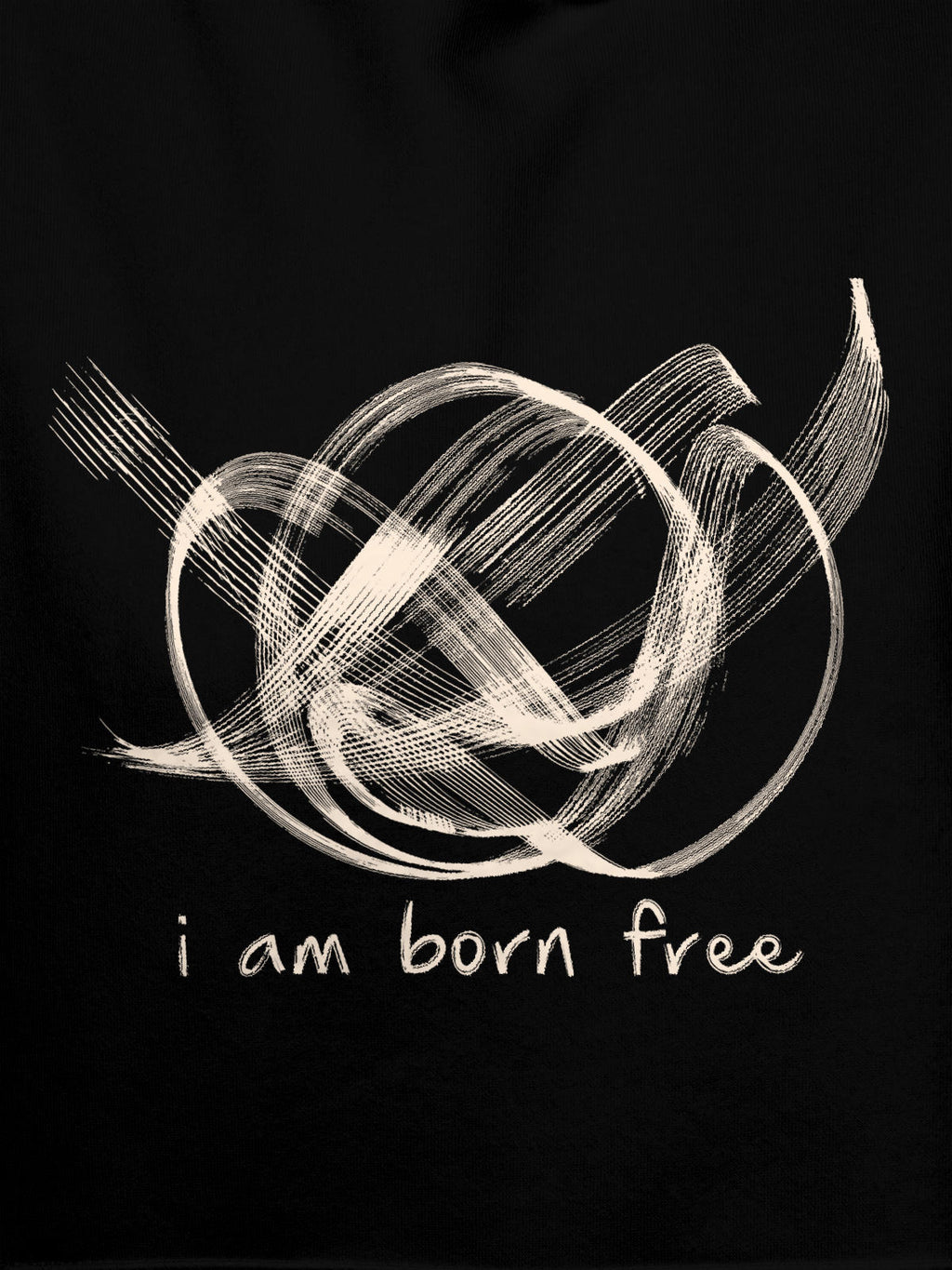 Close up of 'Born Free' design on Women's Black Hoodie Sweatshirt, highlighting intricate details and vibrant print.