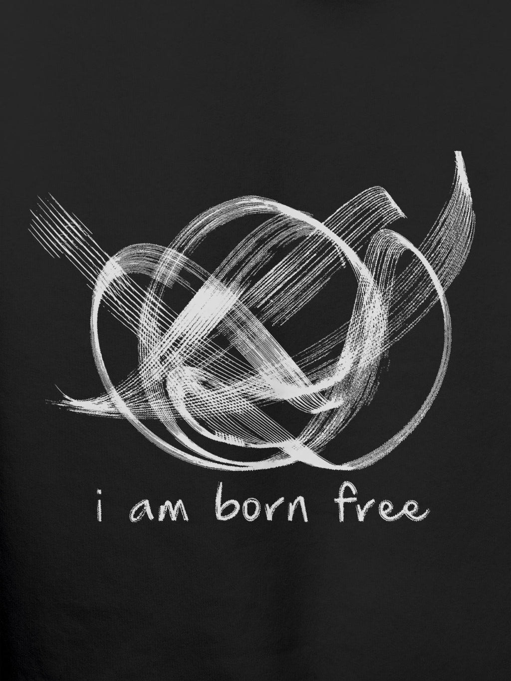 Close up of 'Born Free' design on Men's Dark Grey Hoodie Sweatshirt, highlighting intricate details and vibrant print.
