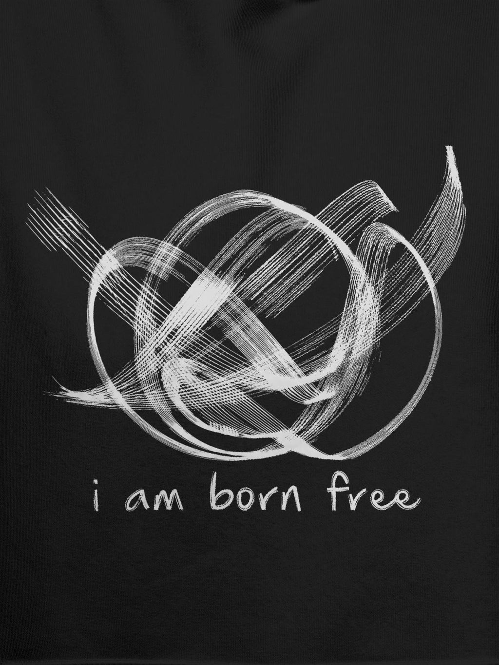 Close up of 'Born Free' design on Women's Dark Grey Hoodie Sweatshirt, highlighting intricate details and vibrant print.