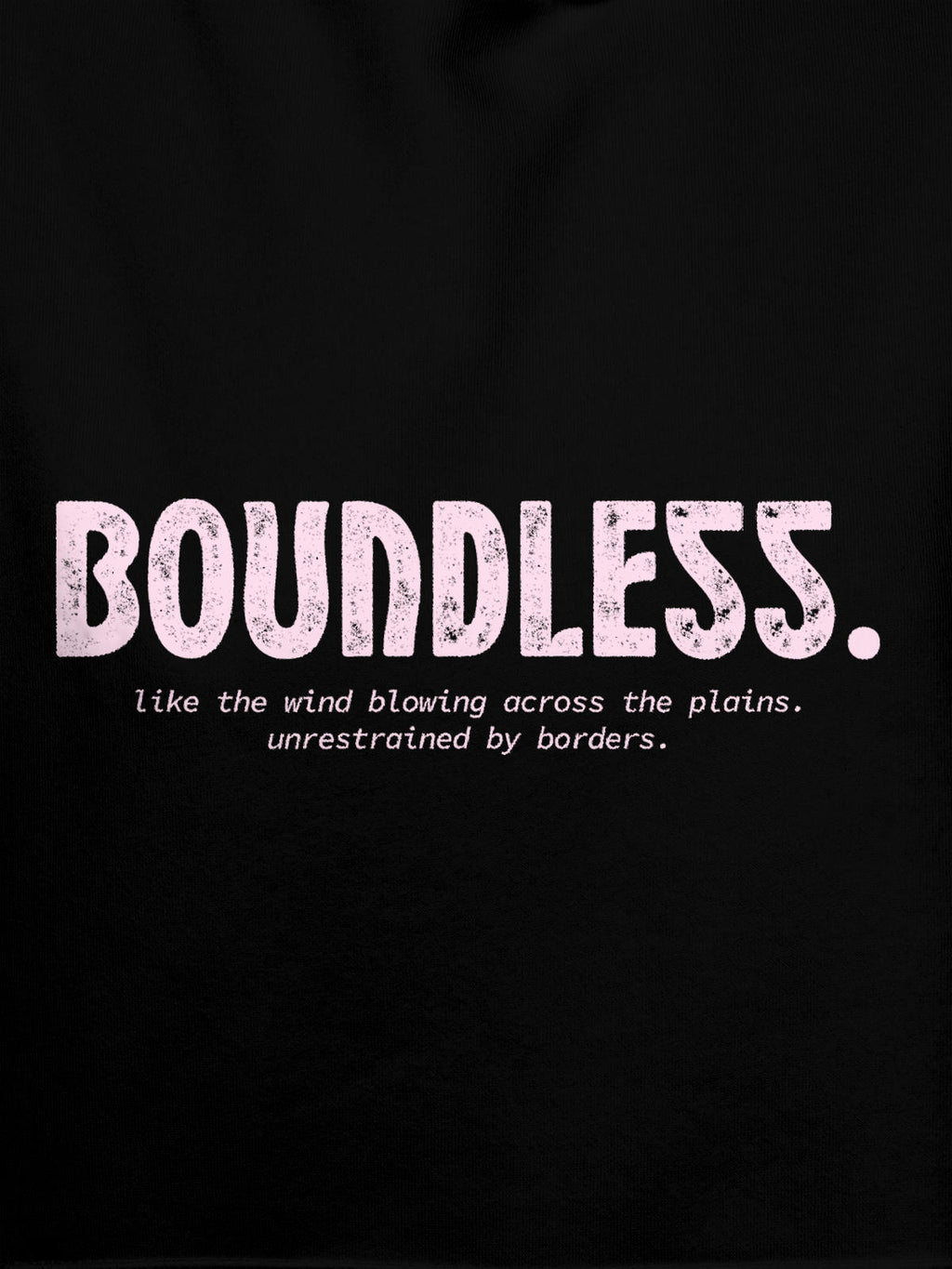 Close up of 'Boundless' design on Women's Black Hoodie Sweatshirt, highlighting intricate details and vibrant print.