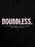 Close up of 'Boundless' design on Women's Black Hoodie Sweatshirt, highlighting intricate details and vibrant print.