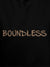 Close up of 'Boundless' design on Men's Black Hoodie Sweatshirt, highlighting intricate details and vibrant print.