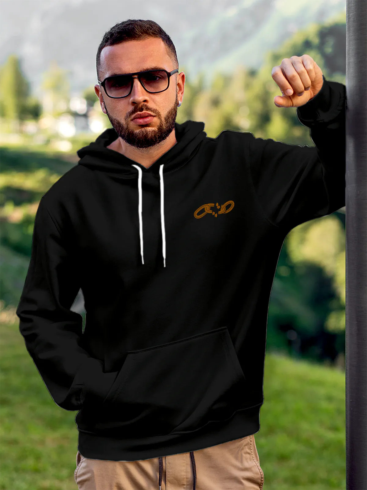 Front view of Fighterhero Men's Black Hoodie Sweatshirt, highlighting the modern look and clean finish